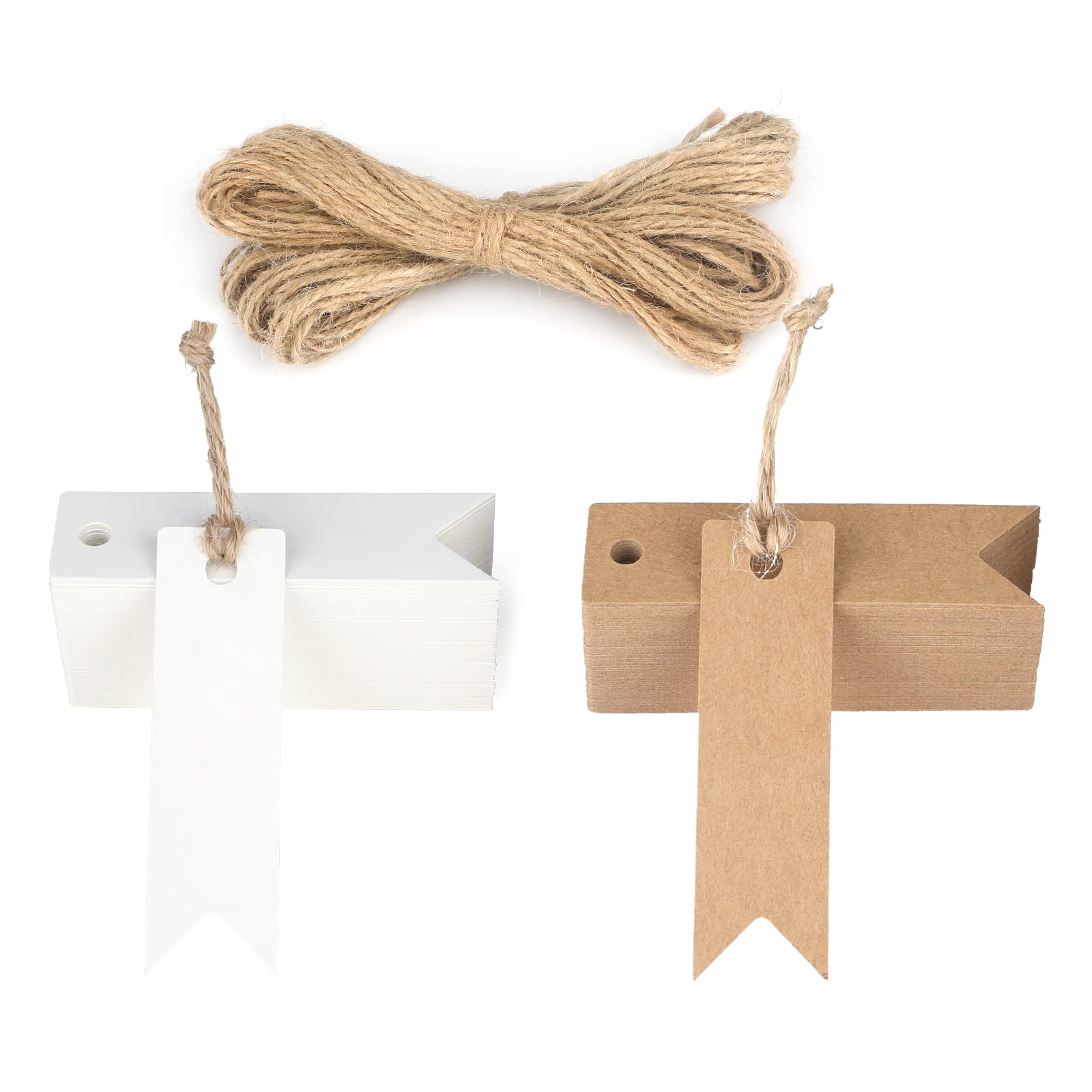 jijAcraft Kraft Paper Tags, 7x2 cm Mini Gift Tags with Jute Twine for Wedding, Birthday Party (100Pcs Brown + 100Pcs White)