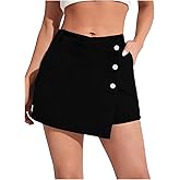 WDIRARA Women's High Waisted Button Front Denim Skort Asymmetrical Hem Skirt Shorts