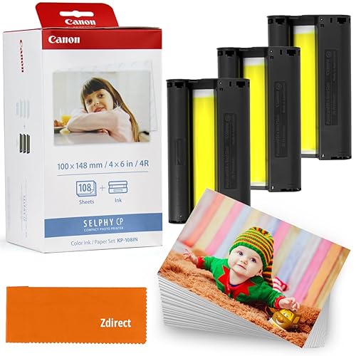 Canon KP-108IN Color Ink Cassettes (3 Units) & Canon Photo Paper