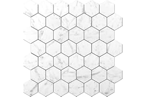 STICKGOO Peel and Stick Backsplash for Kitchen, Self-Adhesive Tile Hexagon Mosaic Tiles (10 Sheets, Carrara White Marble Look)