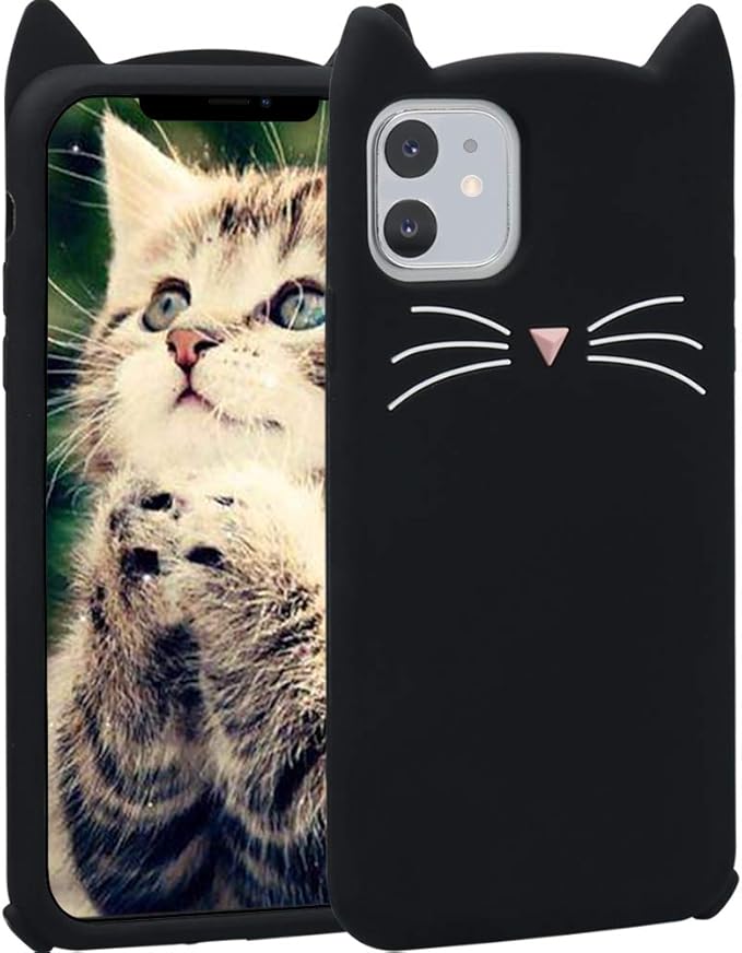 Amazon Com Iphone 11 Case Cute Fashion Girly Teen Girls Women Kid Kawaii Funny 3d Black Meow Party Cat Kitty Whiskers Dropproof Protective Soft Rubber Case Skin For Apple Iphone 11 6 1 Inch 19