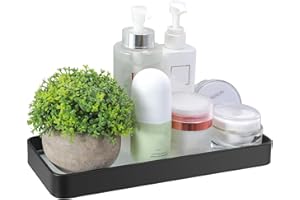 Z metnal Small Glass Bathroom Shelves, Matte Black Floating Shelf, Mini Wall Shelf Organizer, Wall Mounted (Clear Glass, 10 inch/25cm), 1 pcs