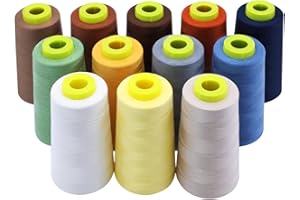 EVERLOCK Serger Thread Set – 12 Cones, Earth & Neutral Tones – 3000 Yards Each – 40 Weight, 2-Ply Spun Polyester – Overlock T