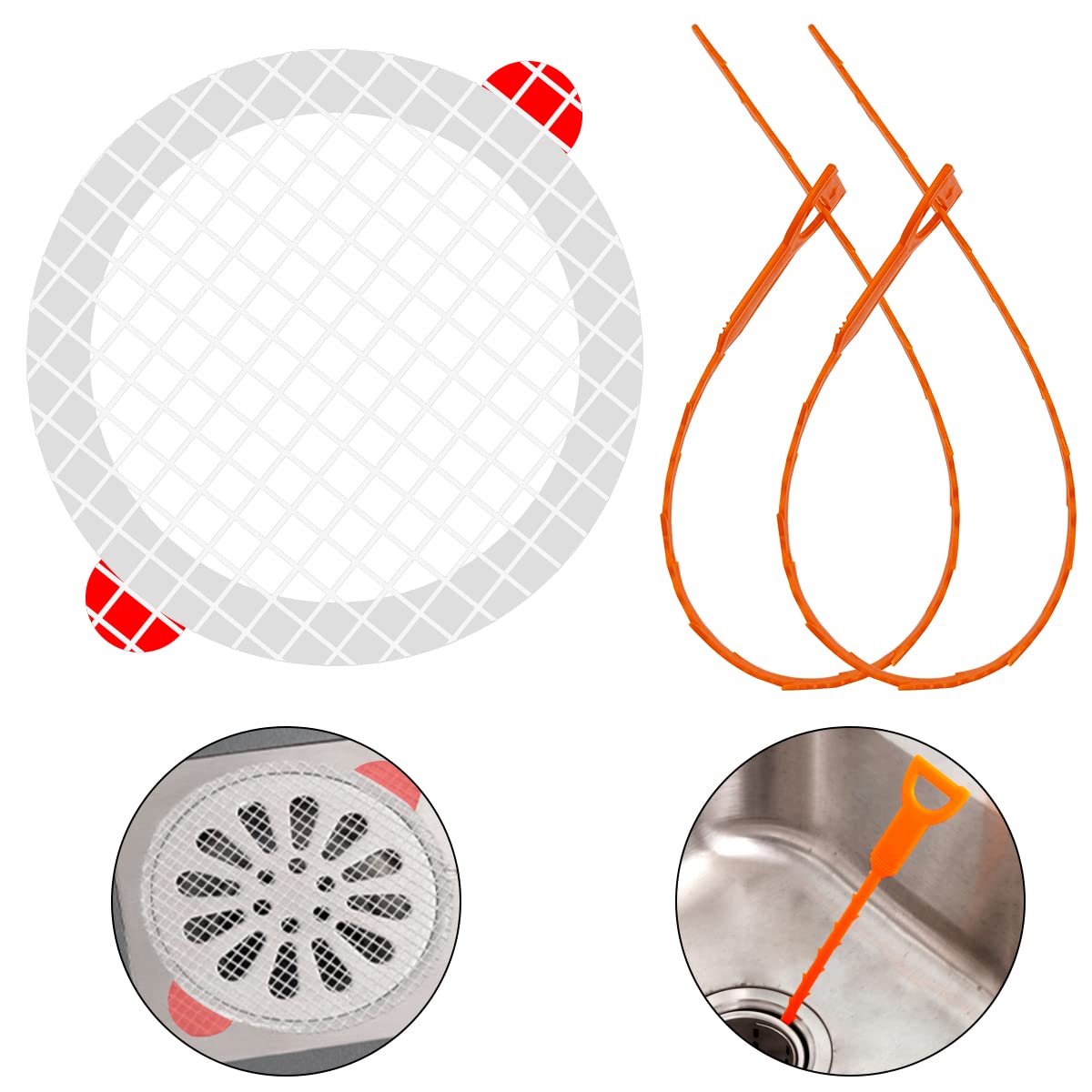 2 Pack Drain Snake Unblocker,DanziX 20 Inch Sink Snake Drain Clog Remover Tool, Reusable Shower Drain Unblocker Tool for Shower,Kitchen,Sink,Bathroom,Toilet with 30 Pack Plug Hair Catcher