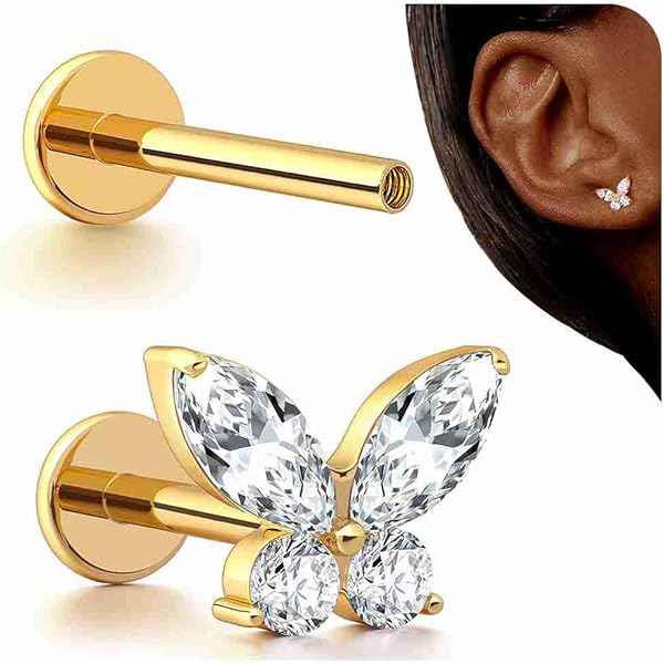 14k COCHARM 14K Solid Gold Threadless Sun Ear Helix Tragus Earring
