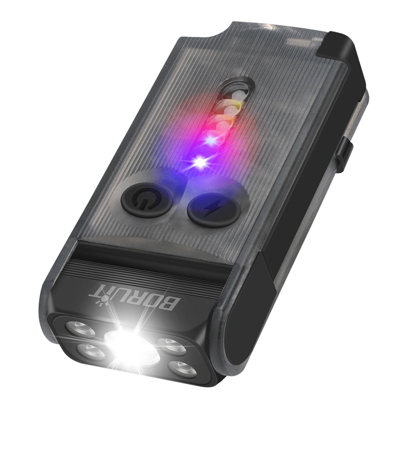 BORUIT V30 Small Torches LED Super Bright 900 Lumen, 180° Swivels Mini Keyring Torch USB C Rechargeable, 120dB Buzzer, Pocket Clip Flashlight with Magnetic,Red UV Light