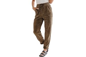 EVALESS Corduroy Pants for Women Casual Drawstring Elastic High Waist Straight Leg Pants Loose Comfy Trousers with Pockets
