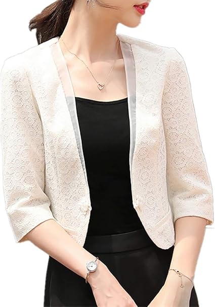 Amazon Co Jp Heaven Days ヘブンデイズ ボレロ ジャケット フォーマル 結婚式 パーティー 七分袖 ノーカラー レース レディース 1911l0179 服 ファッション小物