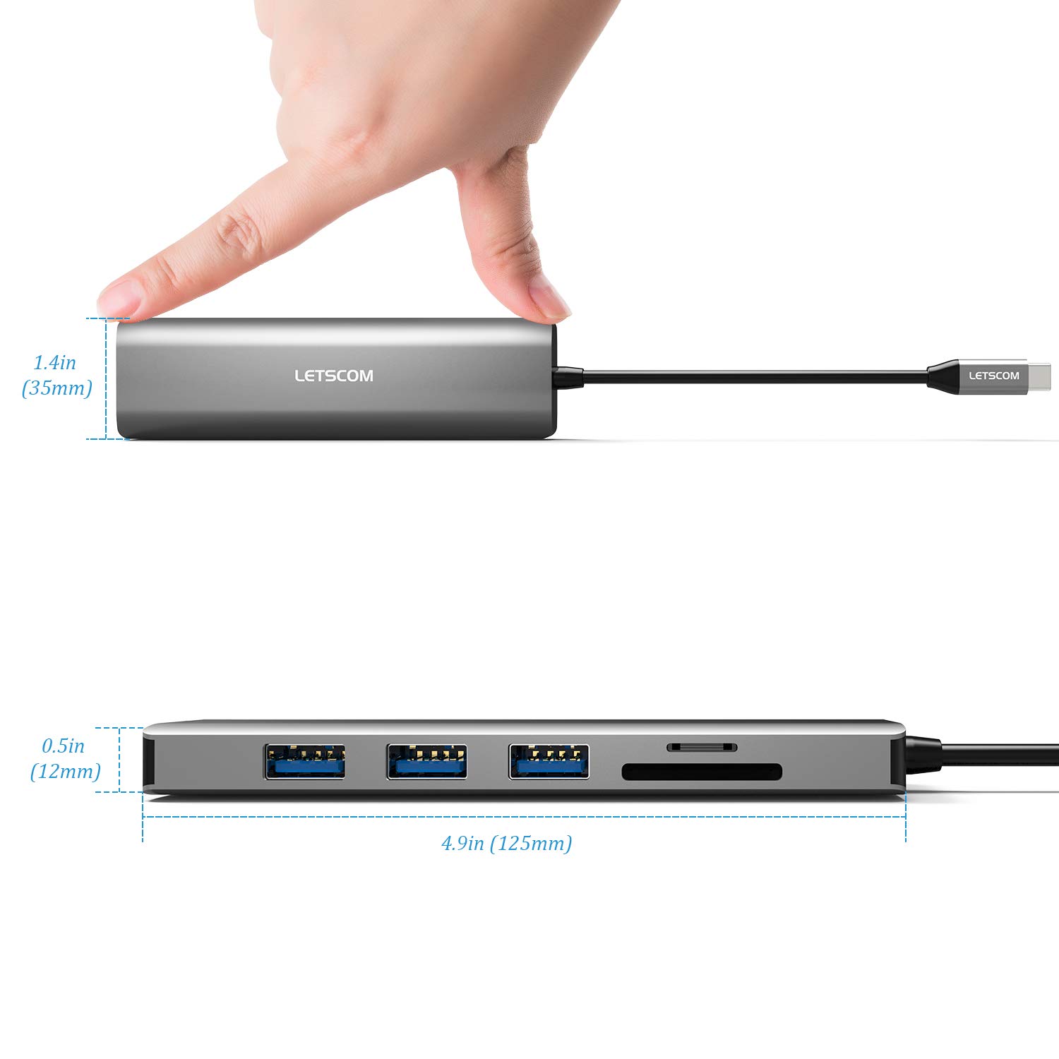 LETSCOM USB C Hub, 6 in 1 USB C Adapter with 4K HDMI, 3 USB 3.0 Ports, SD/TF Card Reader Compatible for USB C Devices