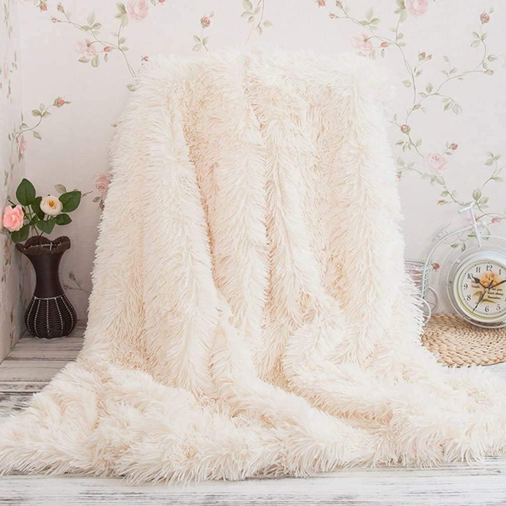 TIDWIACE 200 x 230 cm Soft Long Warm Fluffy Shaggy Throw Grey Blanket Microfiber - Faux Fur Warm Elegant Cozy With Solid Blankets for Bed and Couch