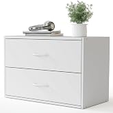 PrimeZone 2 Wood Drawers Closet Dresser Storage Organizer Stackable White | Modular Chest Cabinet Clothes Short Small Low Deep Bedroom Dorm Underbed Wardrobe Nursery Office Inside Pull Out Space Saving