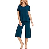 GYS Women's Pajama Sets Short Sleeve Top and Capri Pant Solid Color Sleepwear, Viscose from Bamboo