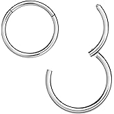 MissNity 316L Surgical Steel Hinged Nose Rings Hoop 20G 18G 16G 14G, Diameter 6mm to 10mm, Color Gold - Rose Gold - Silver - Black - Rainbow