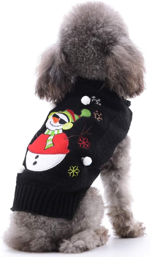 ABRRLO Dog Christmas Jumper Outfits Black Snowman Ugly Xmas Pet Sweater Puppy Cat Holiday Costume New Year Clothes Gift for Small Medium Large Dogs (Black Snowman,M) - Image 5