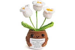 OneCut Positive Crochet Doll, Emotional Support Knitted Orchid Flower, Cute Desk Decor for Home & Office, Handmade Gift with Inspirational Card