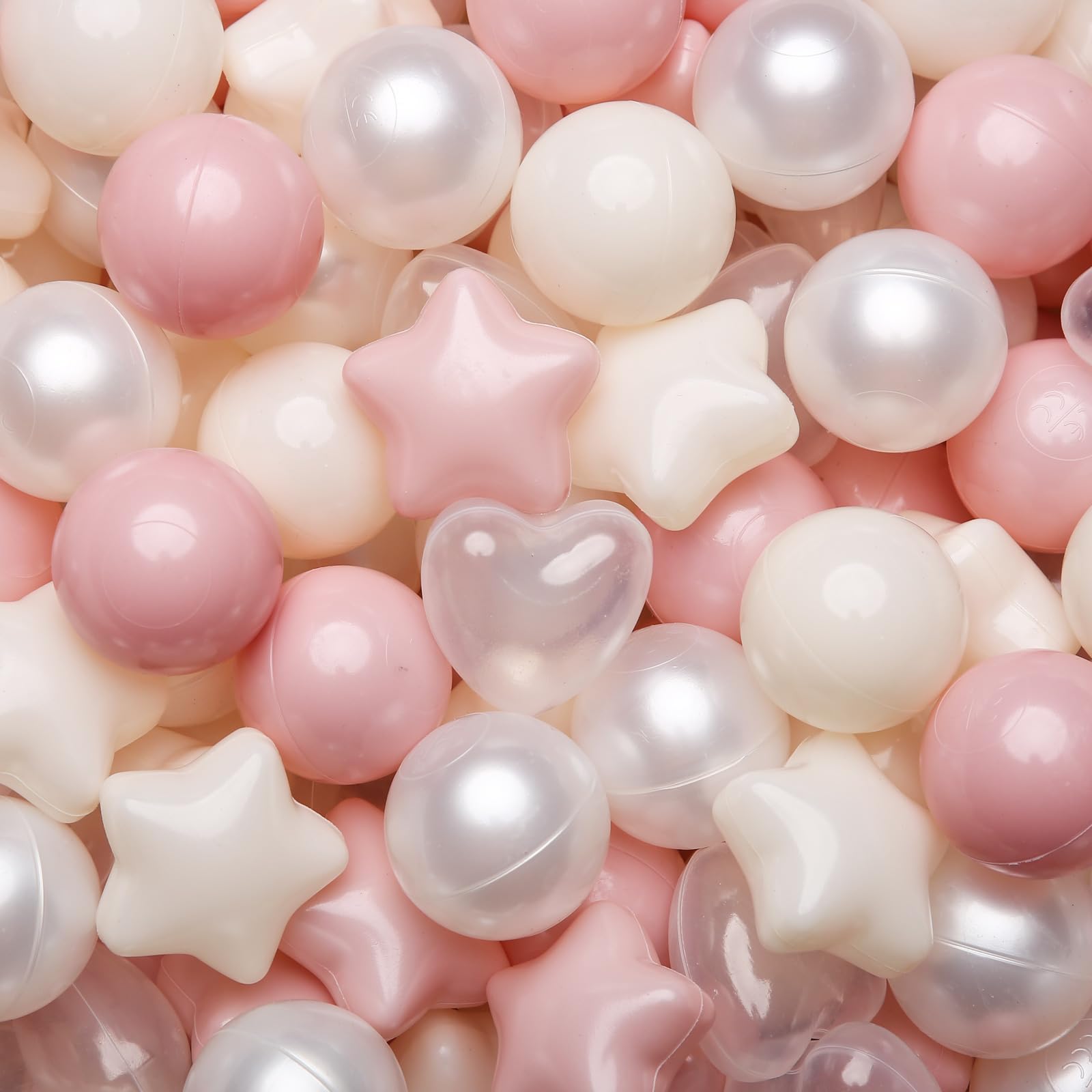 Photo 1 of TRENDPLAY Ball Pit Balls Star and Heart Shapes for Toddlers - 200 Count Plastic Balls for Ball Pit Fun and Play, Pink Balls for Ball Pits