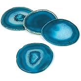 FOLKOR LIFE Agate Coaster Set of 4 for Drinks, Stone Coaster for Coffee Table 3.5-4" Geode Coaster Decor for Housewarming, Birthday, (Blue)