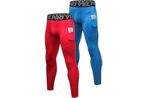 Queerier Men's Compression Pants Running Tights Pockets Sports Spandex Leggings Workout Cycling Athletic Thermal Pant
