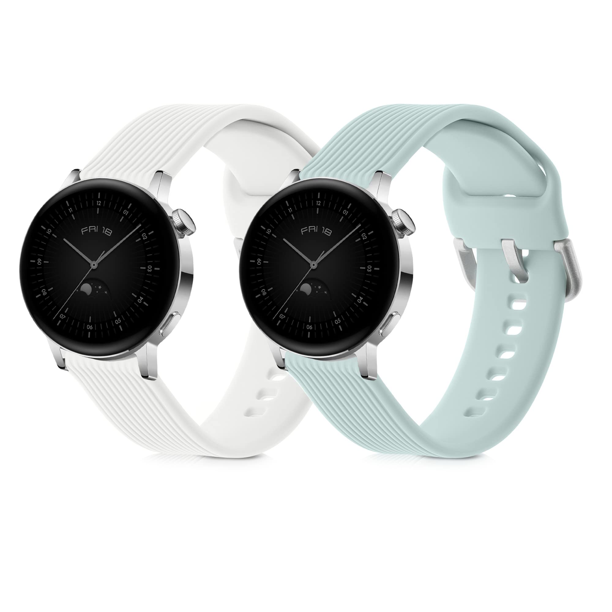 kwmobile 2x Straps for Huawei Watch GT 3 Pro 43mm / Watch GT3 42mm / GT2 42mm / MagicWatch 2 42mm Watch Strap - Silicone Replacement Watch Strap Set - Replacement Bands White/Pastel Green