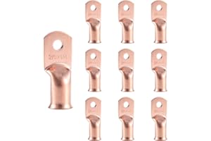 RIOCAN 10pcs 2/0 AWG-1/4”(M6) Ring Terminals 00 Gauge Copper Wire Lugs Battery Cable Ends Heavy Duty Battery Cable Terminal Connectors