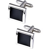 Jonwo Silver Black Tone Square Men's Cufflinks in a Gift Box Classic Tuxedo Cuff Link for Wedding Formal Business Shirt
