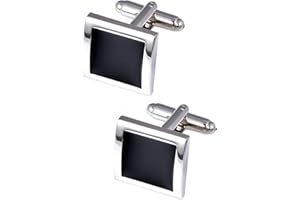 Jonwo Silver Black Tone Square Men's Cufflinks in a Gift Box Classic Tuxedo Cuff Link for Wedding Formal Business Shirt
