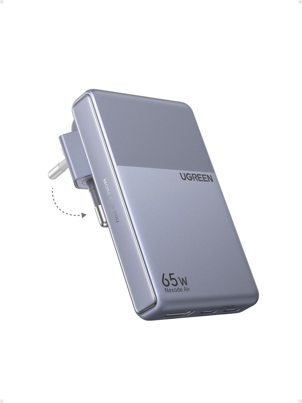 UGREEN USB C Ladegerät 65W Slim, 1,45cm Dünn, Klappbarer Stecker, 3-Port