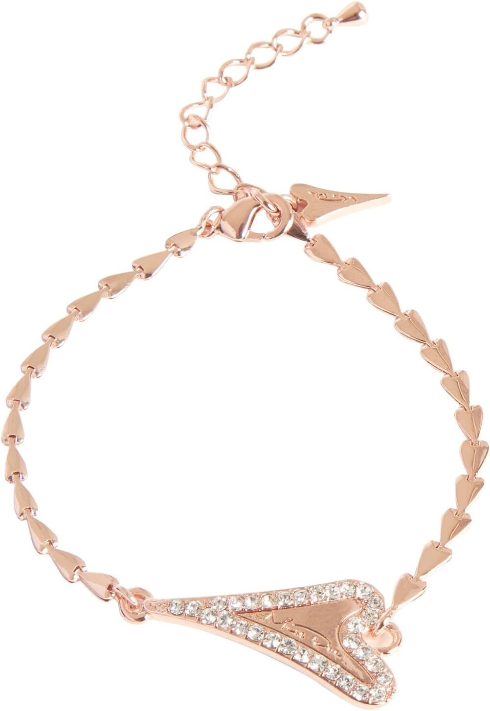 Miss Dee 14 crt Rosegold Plated Heart Chain Bracelet with Heart Charms and Clear Stones