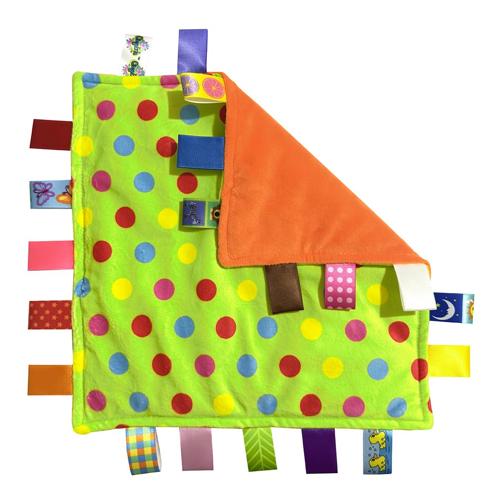 G-Tree Tag Blanket Baby Infant Comfort Plush Security Blanket Cute Soft Kids Teething Toy Newborn Gift Birthday Present(Green Dot)