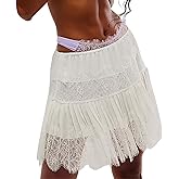 Women Y2K Lace Mini Skirt Low Rise Slip Underskirt Ruffle Pleated Layered Flowy Short Skirts