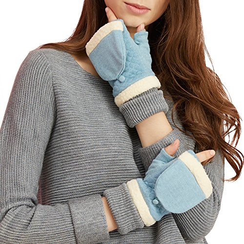 COMME LA VIE Women's Wool Blend fingerless Gloves Winter 17FD168 (blue)