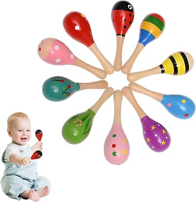 Eophmi Wooden Baby Maracas 4 Pcs Colorful Shakers Sensory Musical Instrument