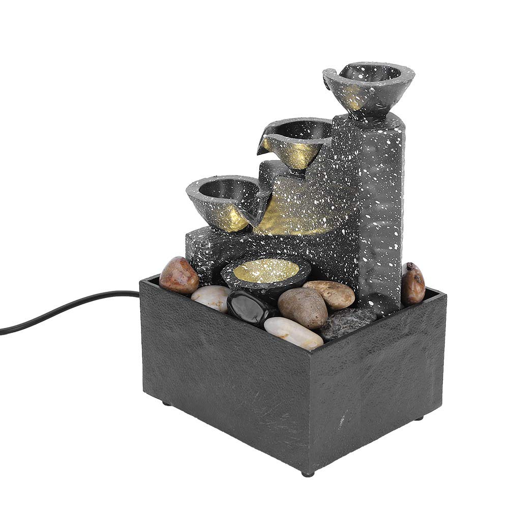 Indoor Fountain Ornament Crafts with LED Lights, USB Powered Rockery Water Fountain Table Decoration