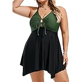 Hanna Nikole Women Plus Size Swim Dress, One Piece Swimsuits Tummy Control Bathing Suit Adjustable Cut Out Swimwear