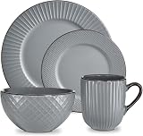 Tower Empire 16 Piece Dinnerware Set Stoneware Grey and Brass view 1