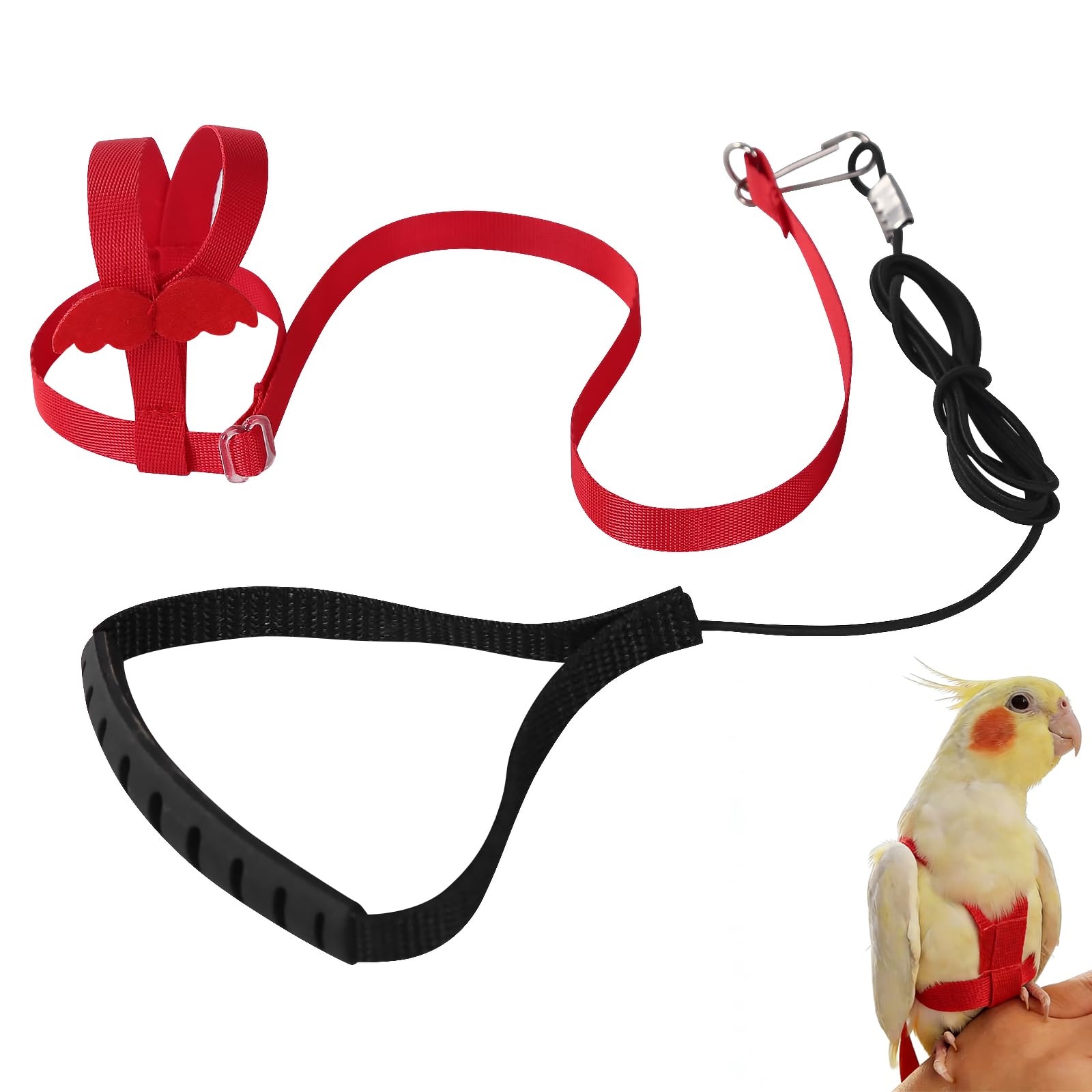 Parrot Harness Adjustable Pet Bird Harness Leash Outdoor Flying Trainning Rope Leash Anti- Bite Elastic Strap for Bird Parrot Cockatoos Macaws (Red, XS)