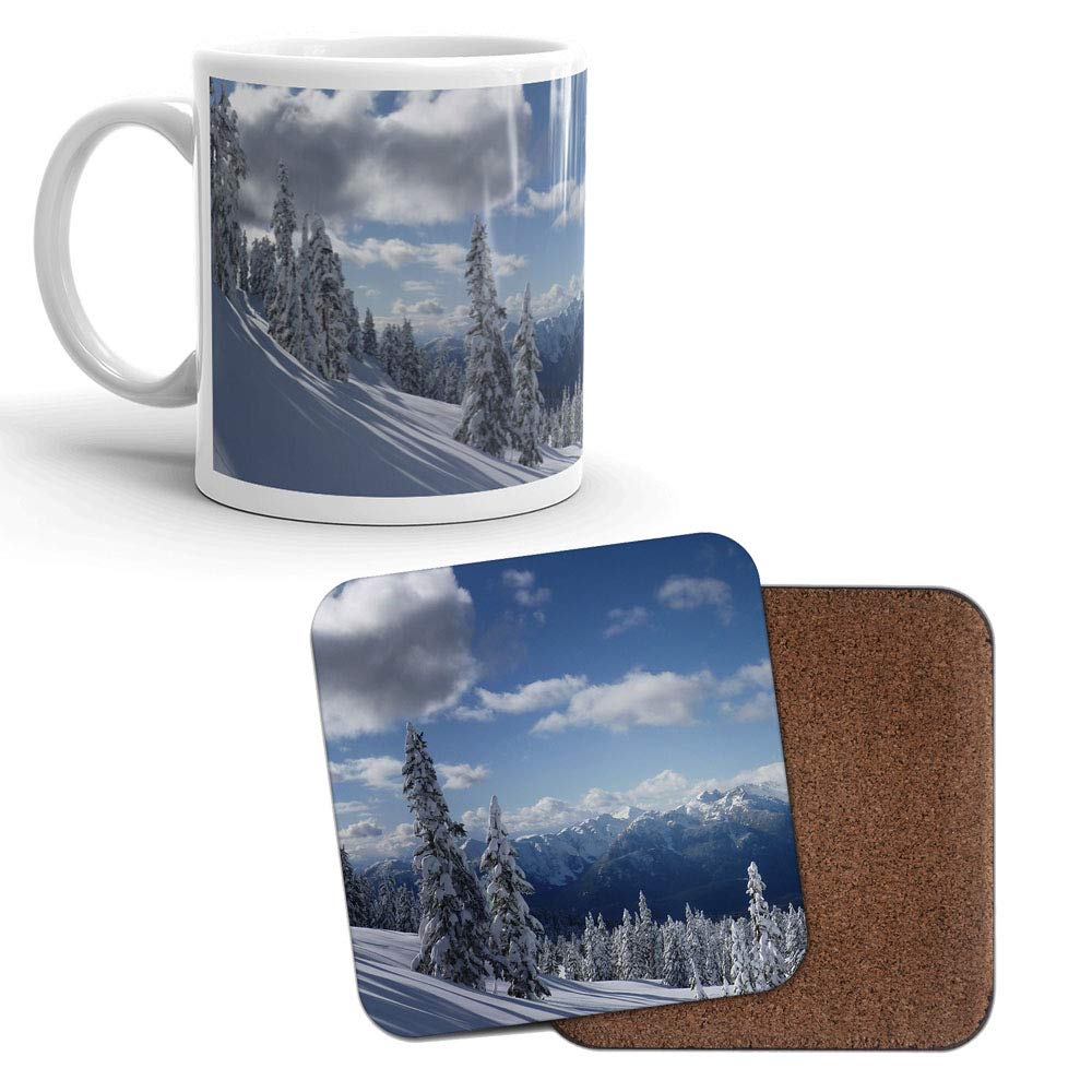 DV Mugs Ltd Mug & Coaster Set - Mountain Snow Scene Snowboarding Ski Tree Xmas #8084 (Mug & Coaster)