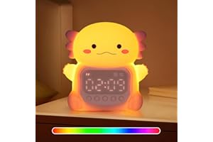 YILIAW Axolotl Alarm Clock with Night Light for Kids, 7 RGB Color Cute Alarm Clocks for Bedrooms Ok to Wake Clocks, Silicone Animal Tabletop Lamp for Teen Girls Boys