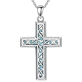 BETHZA Turquoise Cross Necklace 925 Sterling Silver Turquoise Gemstone Religious Cross Pendant Boho Simple Jewelry for Women