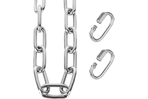 AKOLAFE 1/4” Hanging Link Chain, 6.56 Feet 304 Stainless Steel Link, 78.7 Inch Hanging Chains, 1300lb Capacity Heavy Duty Chains Hanging Kits for Swing Chairs, Hammocks, Rope, Punching Bags Outdoor/Indoor
