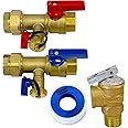 CMI Inc - 1 Inch IPS Tankless Water Heater Isolation Service Valve Kit – Female to Female Threaded Brass Valves with Pressure Relief for Hot Water - Compatible with Most Tankless Water Heaters