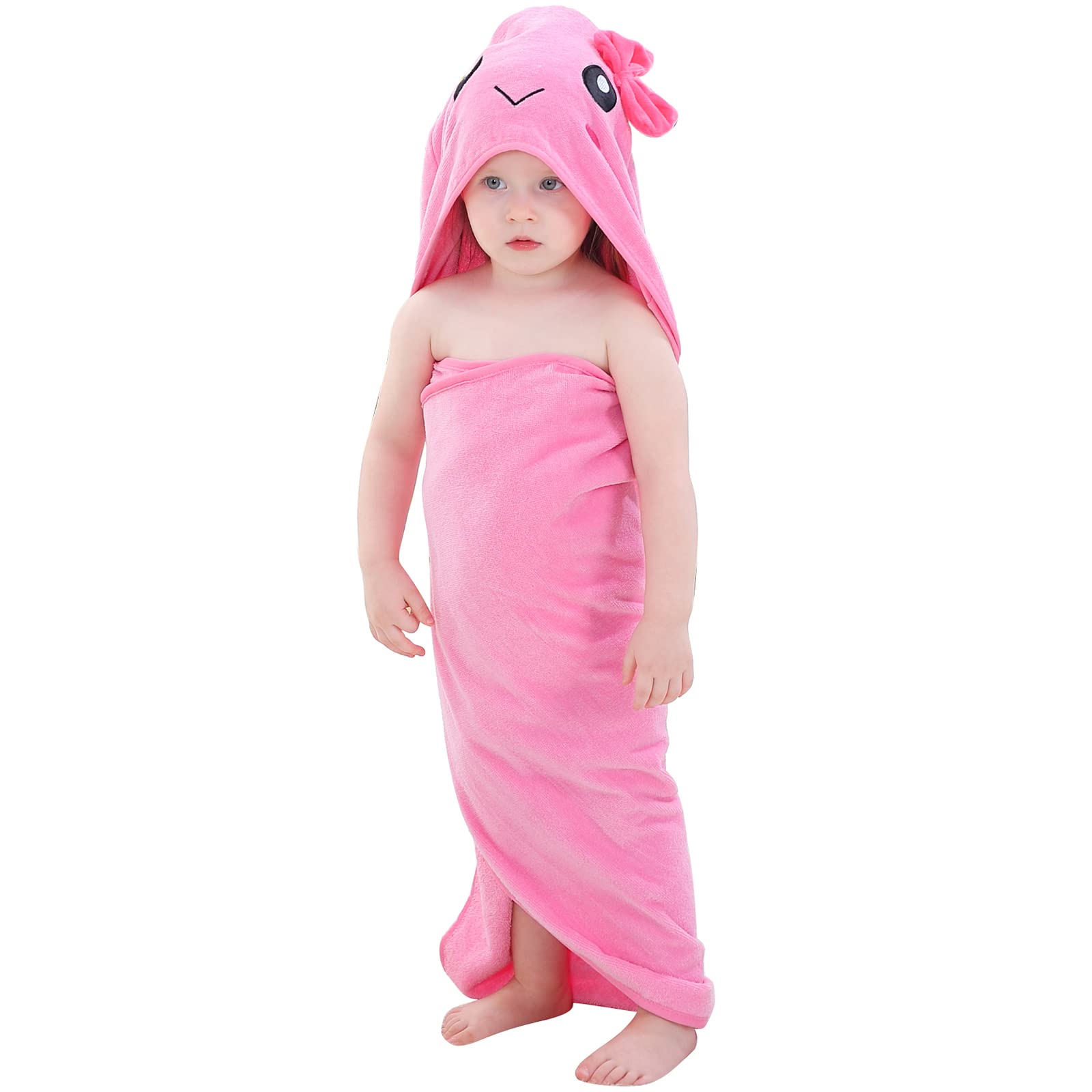 COOKY.D Unisex Baby Toddler Kids Animal Hooded Cotton Shower Beach Bath Towel Swimming Robe, 0-6 Years Old, 90x90cm, Pink