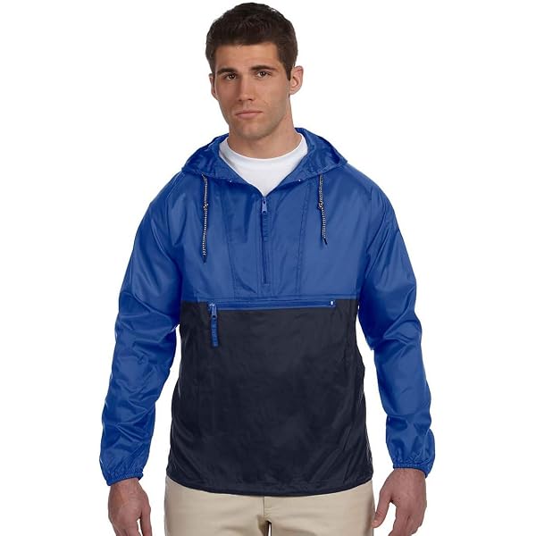 Harriton Men's Nylon Packable Pullover Hooded Jacket, ROYAL/NAVY
