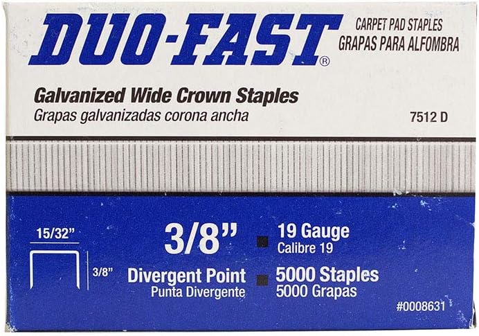 Duo-Fast 7512D 3/8" Length x 15/32" Crown 19 Gauge Staples 5000 per Pack (8631)