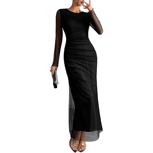 formal a line dress wedding guest Grey linen puff sleeve long dress main image 0