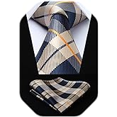 HISDERN Plaid Checkered Tie Handkerchief Woven Classic Formal Men's Necktie & Pocket Square Set