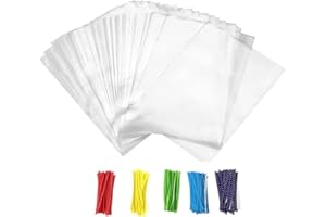 Newkita Small Cellophane Bags, Clear Gift Treat Bags for Candy, Cake Pops, Goodies & Party Favors with 4'' Ties, 100PCS (4'' x 6'')
