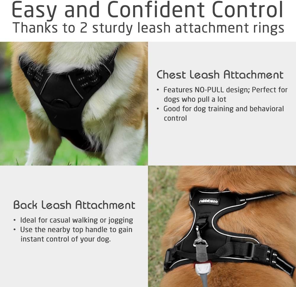 rabbitgoo Dog Harness, No-Pull Pet Harness with 2 Leash Clips, Adjustable Soft Padded Dog Vest, Reflective No-Choke Pet Oxford Vest with Easy Control Handle for Large Dogs, Black, L, Chest 20.5-36" : Pet Supplies