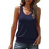 Hongqizo Women Tank Top Summer V Neck Ribbed Casual Tops Sleeveless Loose Fit Banded Bottom Camisole
