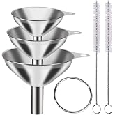 Metal Stainless Steel Funnel, Large Medium Small Funnel Set of 3, Food Grade Mini Funnels for Kitchen Use Filling Bottles Flask Cooking, 2 Brushes YLYL